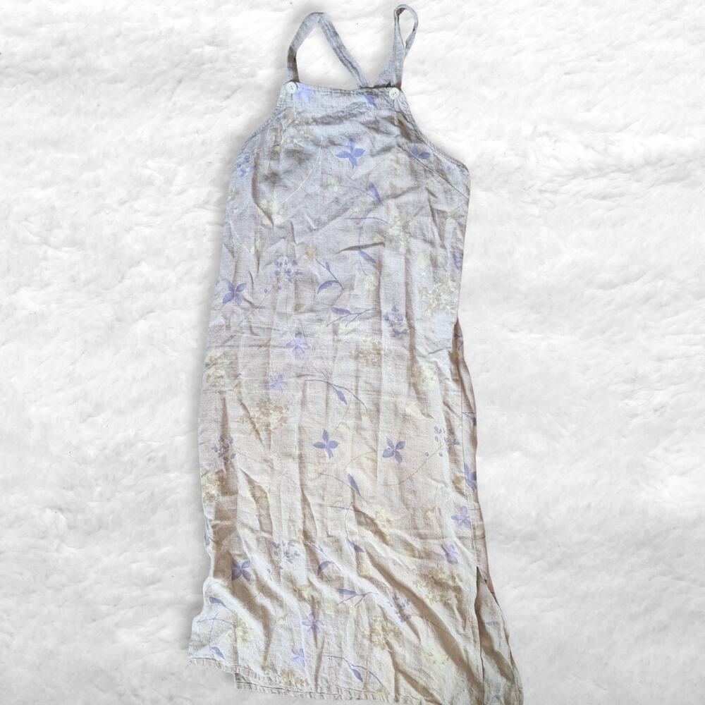 vintage studio ease 100% linen floral jumper maxi dress